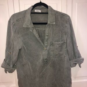 Army green button down-blouse